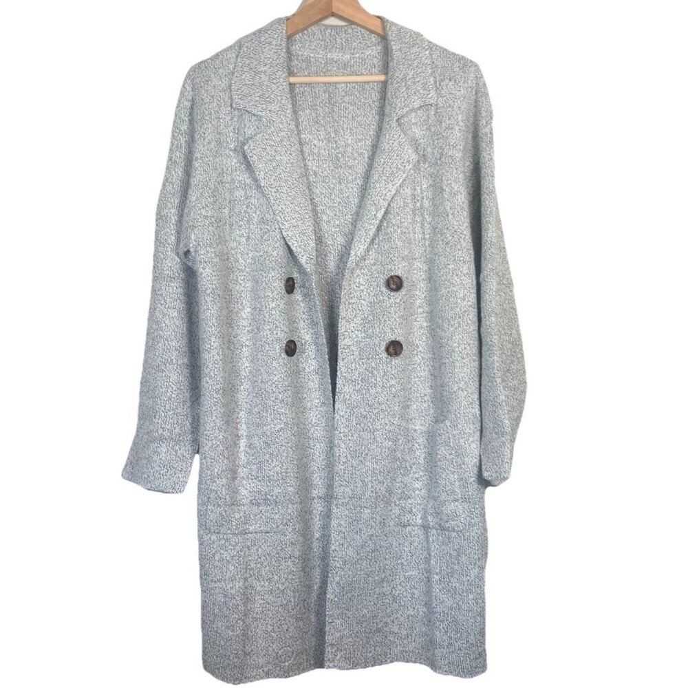 Cici‎ Bird Womens Heather Gray Double Breasted Long Knit Cardigan Sz M Cozy